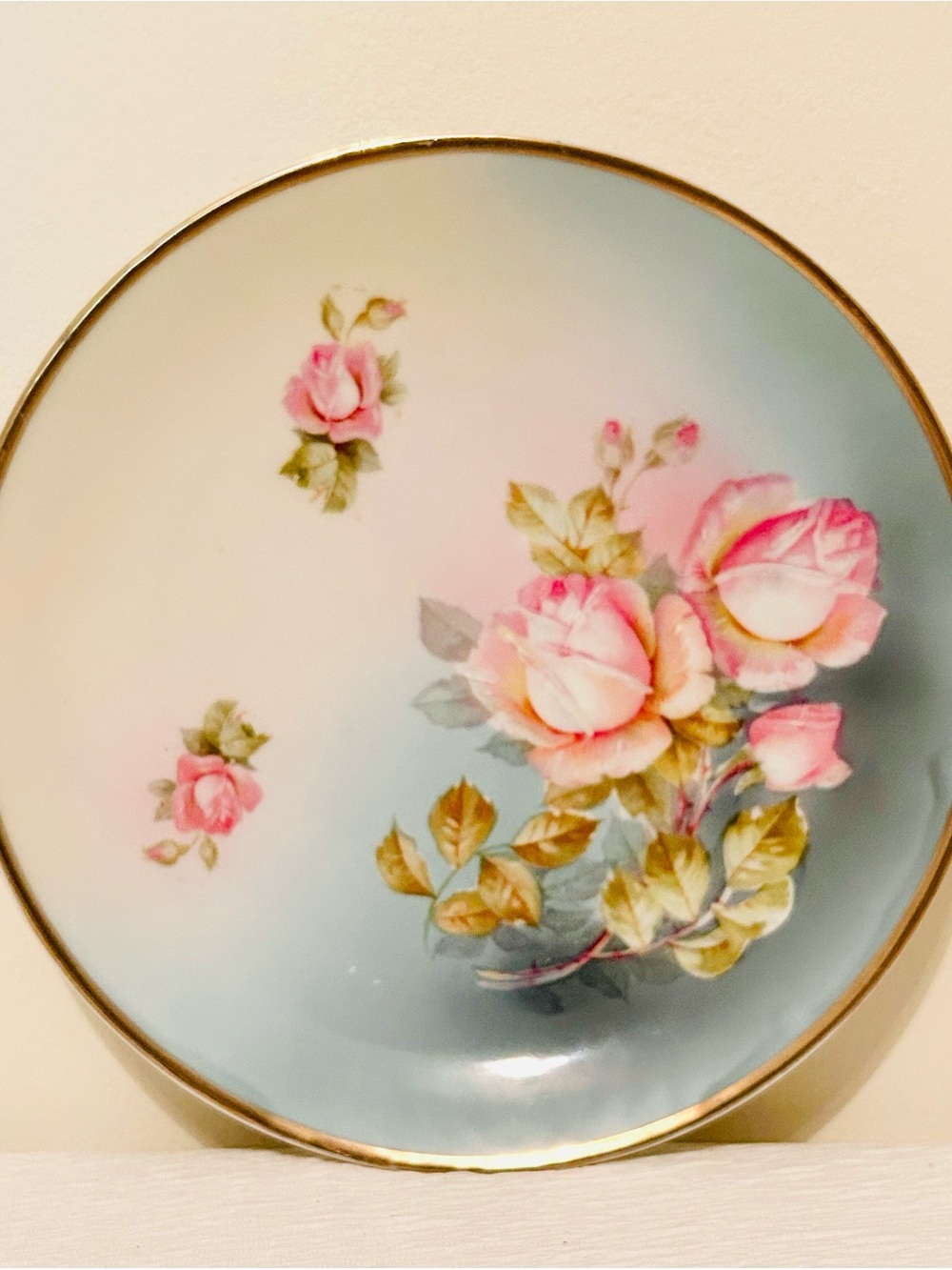 Antique Porcelain Hand-Painted Pink Roses and Gold Gilding-Made In Germany Stamp